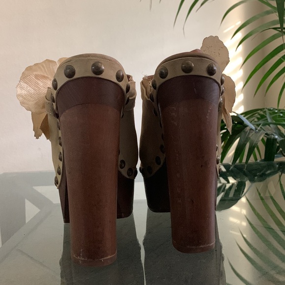 CHANEL Studded Floral High Heel Clog Sandals - Picture 8 of 14